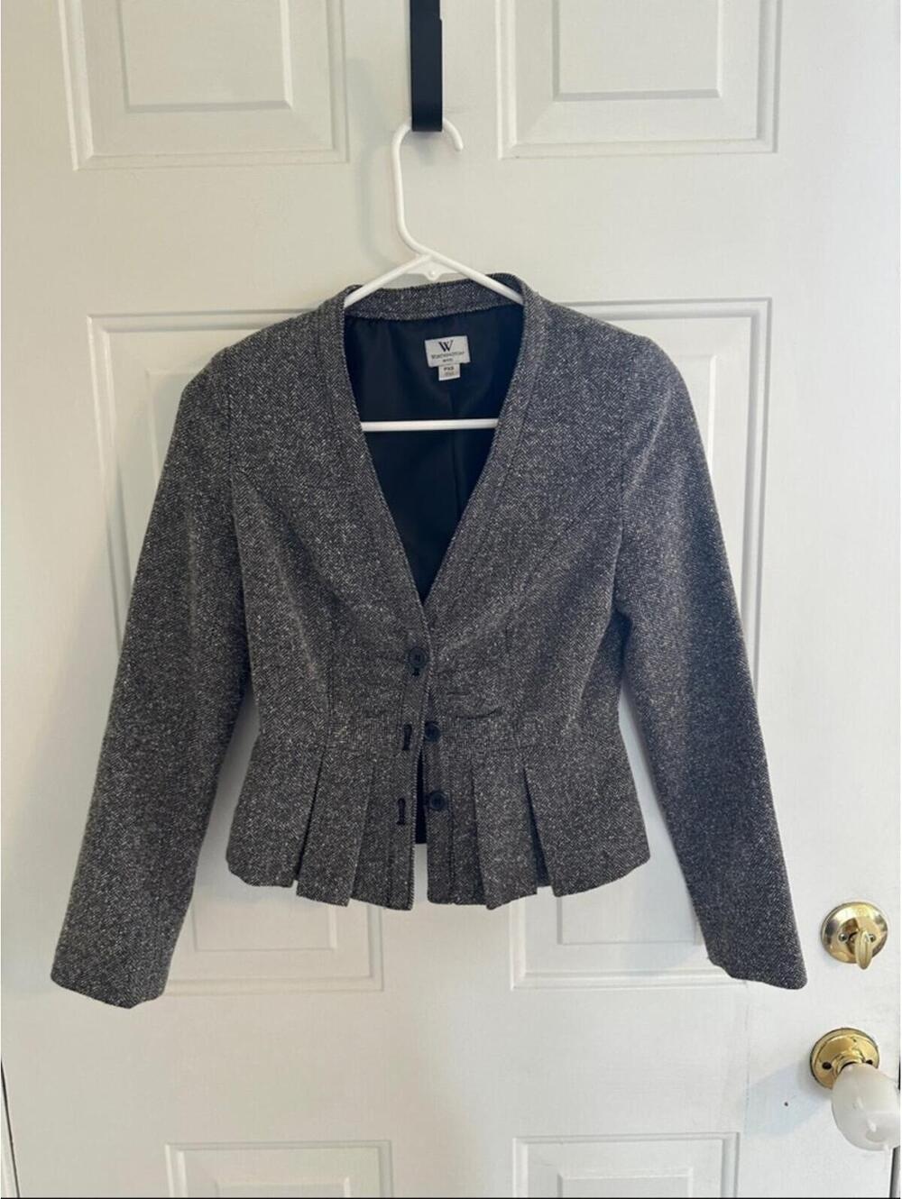 Worthington Petite Gray Herringbone Peplum Blazer PXS